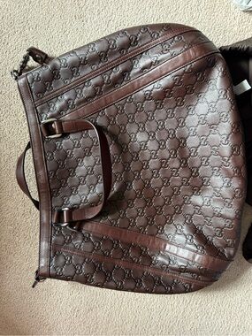 Gucci Brown Embossed Leather Tote Bag